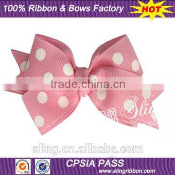 Wholesale Handmade 6" Dots Printed Ribbon Hair Clips