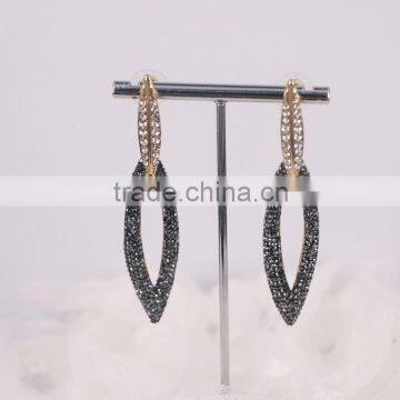 Pave Crystal Rhinestone Stud Earring, Plated Metal Oval Gold Earring Models