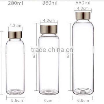 clear Heat-resistant sale of cheap glass bottles with stainless steel cap