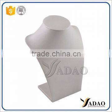 Wholesale China Factory of Custom Wood Covered With Grey Leather Necklace Jewelry Display Prop photo-3
