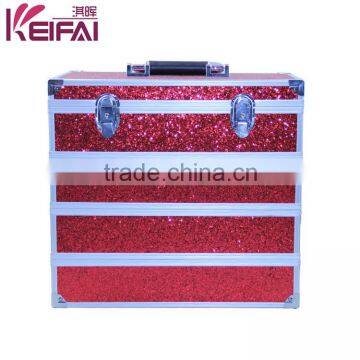 Custom Logo Lockable Hardshell Red Pu Makeup Case With Compartments With Mirror photo-2