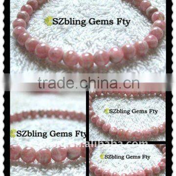 Fashion natural jewelry gemstone rhodochrosite round beaded bracelet for women