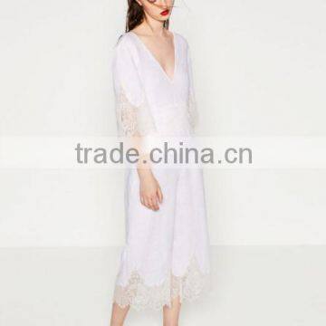 Linen Fashion Designer Wedding Clothes Lace Insert Jumpsuits For women 2016