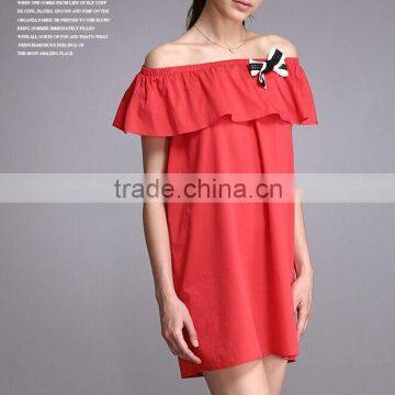 Pretty Steps 2016 new fashion ladies dress Off-shoulder red color bowknot dress for girls
