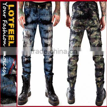 Camo custom moto biker jeans skinny rocker punk tattoo goth pans (ROCK012)