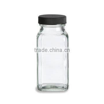 Spice Jar Square Glass 6 oz With Shaker Fitment and Black Lid