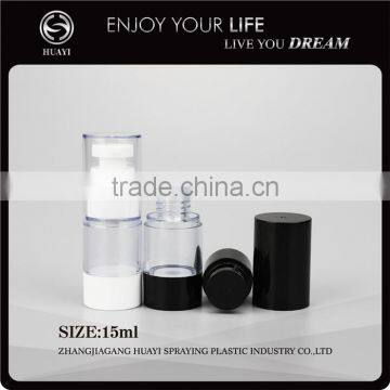 15ml clear black white plastic airless pump bottle