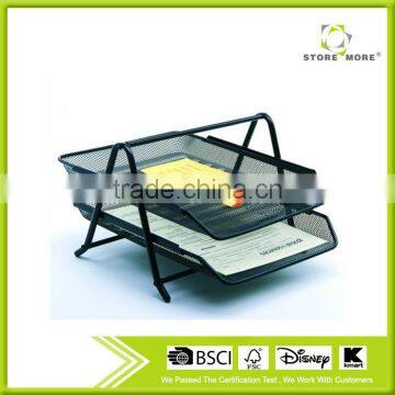 2-Tier Black Metal Mesh Durable Office Desk Tray Organizer