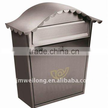 galvanized metal mail box in the shape of small house