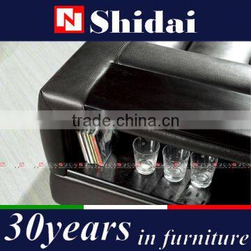 Modern Black Top Grain Leather Sectional Sofa w/ Integrated Storage Shelves 948 photo-2