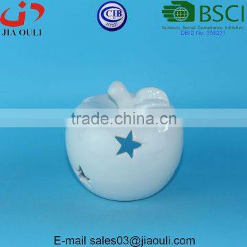 BSCI Audit Factory white ceramic apple shape candle lantern, small candle warmer lamp