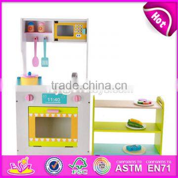 2017 new design funny kids wooden kitchen play set with shelf W10C270