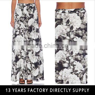 2015 summer flower printed chiffon women maxi skirt