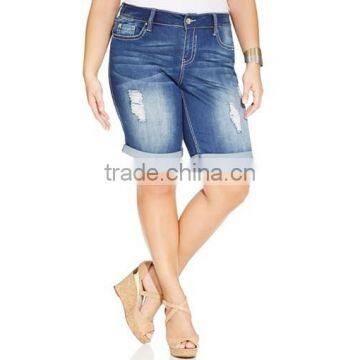 Hydraulic Plus Size Distressed Cuffed Denim Bermuda Shorts, Sammie Wash