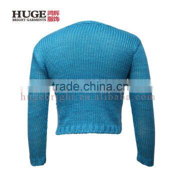 100% Acrylic Vcrew Neck Blue Woman Knited Sweater photo-2