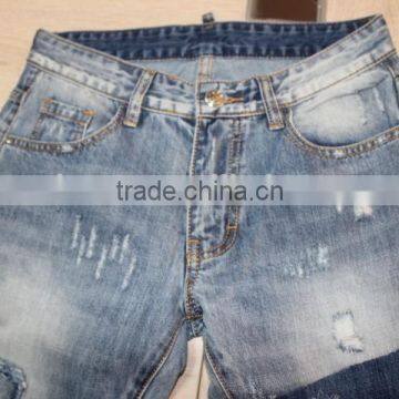 GZY Funky New Pattern European Type Men's Jeans Patch Denim Vintage Wrinkles Effect Jeans Stock photo-2