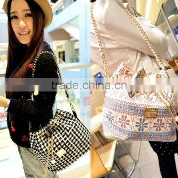 Drawstring Bag Patchwork Patterns Shoulder Messenger Bag Women Handbag Chain Bag Diagonal Package Canvas Totes SV010267#