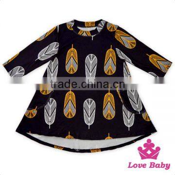 Casual Children Clothing Printed Long Sleeve Short Front Long Back With 2 Pockets Baby Girl Dress Net Frock Design photo-5