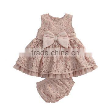 High quality 2 pcs set baby girl lace dress and shorts