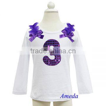 Girls Bling Purple 1st - 6th Birthday White Long Sleeves Tee photo-3