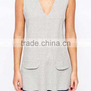 2016 Guangzhou Shandao OEM Custom Summer Women Sexy Sleeveless Deep V Neck Striped Cotton Latest Fashion Long Top Design photo-4