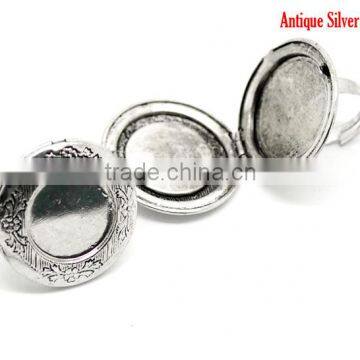 5PCs Antique Silver Round Photo Frame Locket Rings 17.5mm US 7, Fit 24mm Dia. Ring Setting photo-2