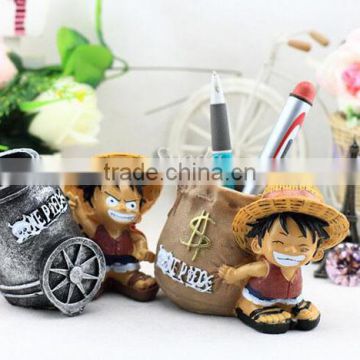 Hot sells One Piece Luffy Brush pot Natural resin Creative Pen Holders,Cartoon brush pot