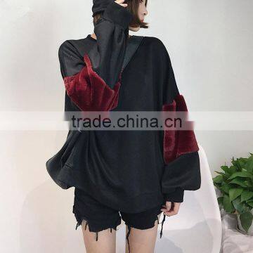 B33747A wholesale women balloon sleeve thick pullover fur sweatshirts