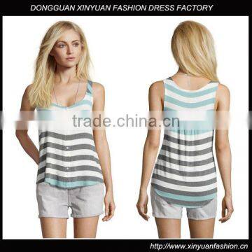 Wholesale Button Front Jersey Knit Girls Sleeveless Striped Tank Top