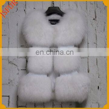 Top Grade White Pure Color Lady Vest In Natural Fox Fur With Leather Stitching Vest