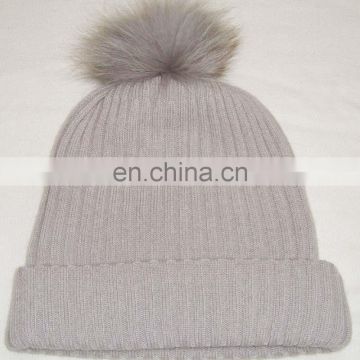 Knitted Cashmere Caps With Fur Pom Pom