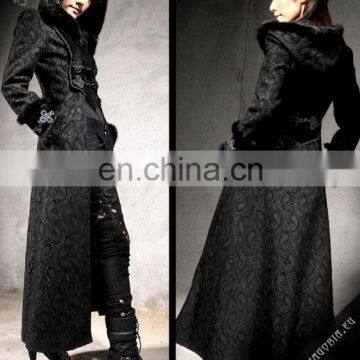 Gothic Long Coat With a Hood Trimmed With Natural Rabbit Fur photo-6