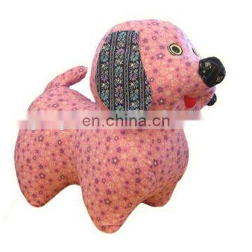 Custom own design printing fabric stuffed toys pink dog for safety baby toys