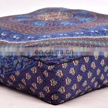 Cushion Cover Pets Pillow Case Dog Bed Cover Square Ottoman Poufs Floor Pillow Cover Indian 100% Cotton Elephant Mandala Design