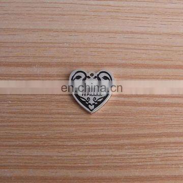 logo engraved black enamel heart shape metal silver jewelry pendant tags