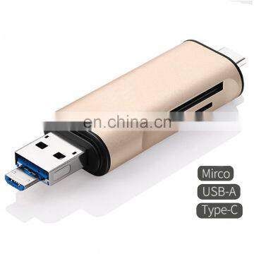 Aluminum Multifunction USB-A-Micro-Type-C Card Reader OTG Supported for Nexus 6P,5X,MacBook,Windows Computer,Android OTG