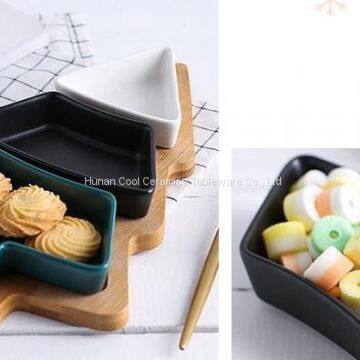 Colorful Christmas Tree Shape Plate Ceramic Plate with Bamboo Tray for Fruit and Candy