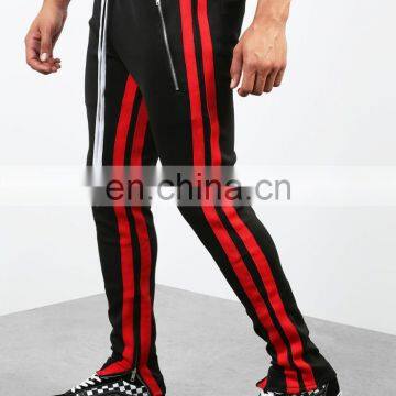 DiZNEW 2019 Wholesale High Quality Usa 2 Front Zip Pockets 2 Back Pockets Men Red Track Jeans Pants With Stripe photo-2