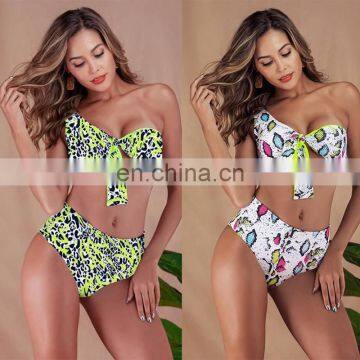 Hight Waist Push Up Bikini Set Neon Reversible Swimsuit Women 2019 Swimming Beach Wear One Shoulder Bandage Bathing Suit Biquini