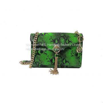 Hot Sale Women Sling Metal Chain Shoulder Handbags High Quality Snake Skin Pattern Crossbody Bags