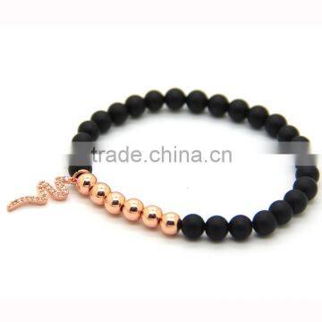 HTB0112 Mens lava beaded bracelets with gold charm black bead charm bracelet