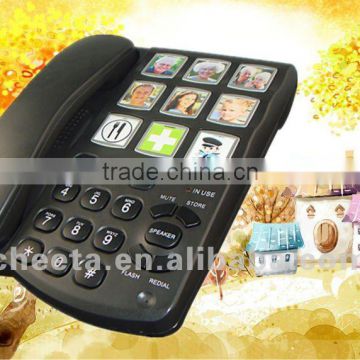 big button landline phone with cartoon family picture