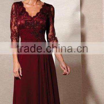 Elegant Mother of the Bride Dress With Beading and Appliques Three Quarter Sleeve High Quality Satin Mother of the Bride Dress