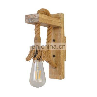 Vintage Wooden Hemp Rope Wall Lamp E27 Decorative Wall Lighting For Bar Restaurant