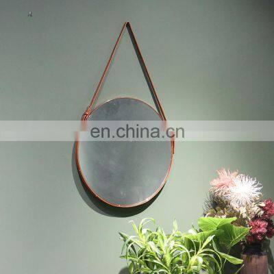 K&B Amazon hot sale modern round style big large wall mirror decor with leather belt