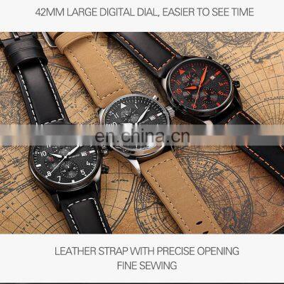 Ochstin GQ043B Sports Mens Quartz Watch Chrono Waterproof Luxury Leather Wrist Watches for Men photo-4