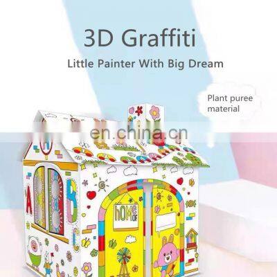 OEM Creative Kids Painting Graffiti Toy Large Paper Children DIY Drawing Doodle Doll Kids House 3D Painted Cardboard House photo-4