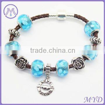 fashion handmade European Murano glass bead thin leather bracelet