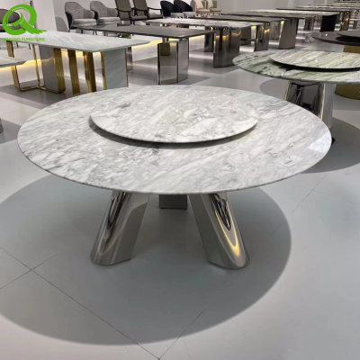 modern simple event furniture design silver stainless steel base dining table