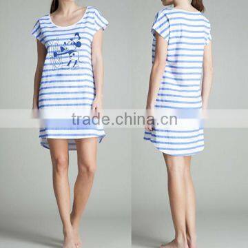 Factory Direct Clothing Wholesale Short Cotton Stripe Nightgown